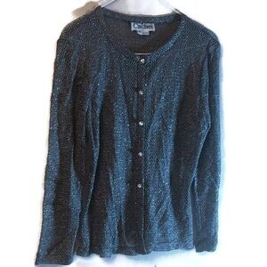 cachet vintage gray/silver 80/90s cardigan jewel buttons sz 6